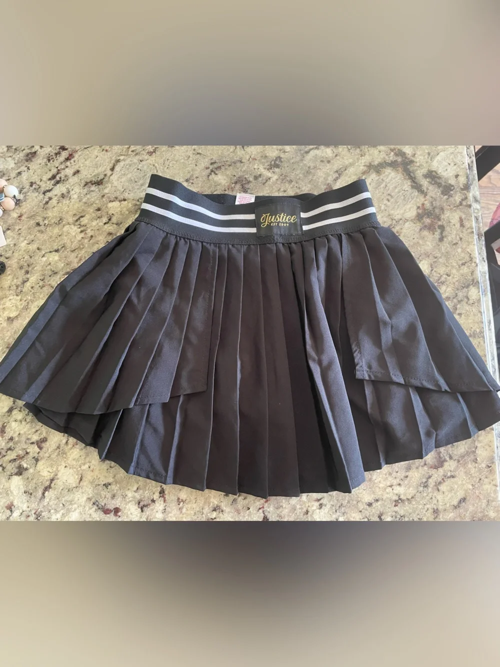 Justice Black Pleated Skort with Striped Waistband S